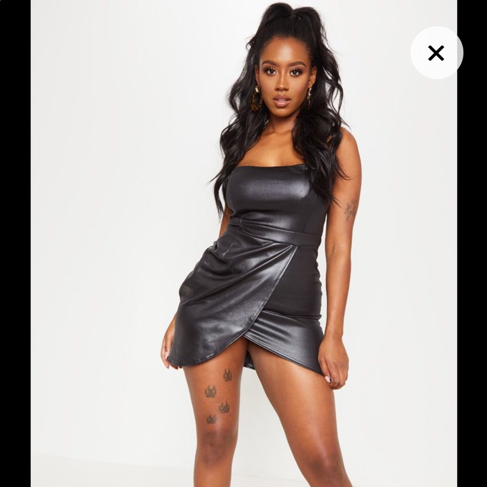 Shape Black PU Bandeau Zip Back Bodycon Dress